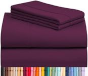 LuxClub Twin Sheets - Soft Twin Bed Sheets for Boys and Girls, 4 PC Deep Pockets 18" Eco Friendly Wrinkle Free Kids Fitted Sheets Machine Washable Hotel Bedding Silky Soft- Eggplant Twin