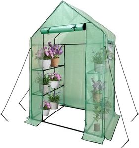 Grandhom Walk in Greenhouse for Indoor Outdoor, Mini Walk-in Plant Reinforce PE Cover Green House with Roll-up Doors & Observation Windows,3 Tiers 6 Shelves Stands,143x73 x195cm