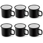 P&P CHEF Black Enamel Camping Coffee Mugs Set of 6, 12oz Small Camp Enamel Tea Cups for Indoor and Outdoor Activities, Wide Handle & Smooth Rim, Portable & Durable, (350ML)