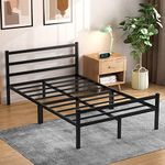 Mr IRONSTONE Full Bed Frame with Headboard and Footboard 12.4 Inch Black Metal Platform Bed Frame with Storage Heavy Duty Non-Slip with Steel Slats No Box Spring Needed