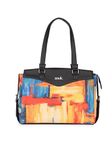 ZOUK Abstract Amaze Printed Jute Vegan Leather Multicolor Women's Office Work Bag With Double Handles Strap