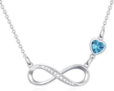 OCJ Infinity Necklace Sterling Silver Infinity Love Heart Birthstone Pendant Necklace Birthday Anniversary Jewelry Gifts for Women Wife Her Mom, 0.35'' * 0.93, Metal, Cubic Zirconia