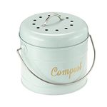 Navaris Kitchen Compost Bin - 0.8 Gallon (3.2 L) Metal Countertop Indoor Composter for Counter with Lid and 6 Charcoal Filters - Green, Size Small