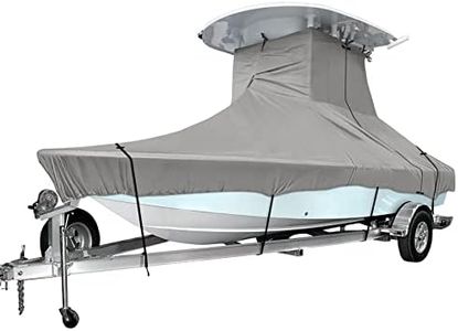 iCOVER T Top Boat Cover, for 17ft-19ft Long Center Console Boat with T-TOP Roof, 600D Heavy Duty Marine Grade Polyester Waterproof UV and Fade Resistant TTOP Boat Storage Cover, Grey