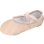 EASTBUDDY Ballet Shoes for Girls Leather Ballet Slippers Split Sole Dance Flats for Women Kids Toddler Beige/7.5 Toddler