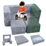 MeMoreCool Kids Couch Toddler Couch, Glow in The Dark Dinosaur Kids Couch Fold Out, Baby Couch Kids Bedroom Furniture, Grey Kids Sofa Play Couch for Playroom, Modular Kid Furniture for Bedroom