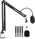 Microphone Stand Extension Arm, TONOR Studio Suspension Scissor Boom Arm with Pop Filter, 3/8" to 5/8" Adapter, Mic Clip, Upgraded Heavy Duty Clamp for Blue Yeti Snowball Ice and Other Mics(T30)