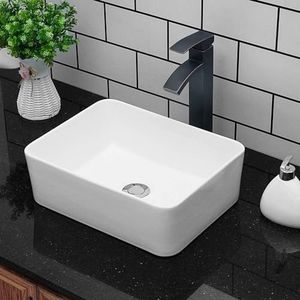 Kichae Vessel Sink Rectangular - 16"x12" Modern White Bathroom Sink Rectangle Above Counter Porcelain Ceramic Vessel Vanity Sink Art Basin