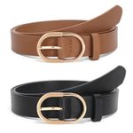 2 Pack JASGOOD Women's Leather Belts for Jeans Pants Dress Fashion Ladies Waist Belt with Gold Buckle