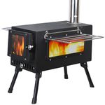 Preself Wood Burning Stove, Large View Window, with 2.1 Meter Chimney Pipe, Portable Heater for Hot Tent Cooking Camping