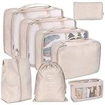 Travel Packaging Cube,8-piece set of travel cube, Foldable luggage Storage Bag, lightweight luggage Storage Bag (Beige)