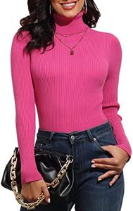 PrettyGuide Women's Ribbed Turtleneck Long Sleeve Sweater Hot Pink S