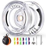 MAGICYOYO Responsive Yoyo K2 Crystal, Dual Purpose Professional Yoyo for Kids, Trick Yoyo Ball with 12 Replacement Yoyo Strings + Bag + KK Yoyo Bearing + Yoyo Axle + Bearing Remover (Crystal White)