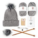 Knitting Kits for Beginners Adults – Practical and Easy to Use Hat Knitting Kit with Yarn, Bamboo Knitting Needles, Faux Pom Pom – Complete Beginners Knitting Kit – Lovely Present for Women and Men