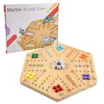 NRZSSN Original Marble Game Wahoo Board Game Double Sided Painted Wooden Fast Track Board Game for Family Friends and Party 6 and 4 Players 6 Colors 24 Marbles 6 Dice