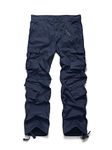 Aeslech Mens Cargo Work Combat Trousers Tactical Army Military Casual Cotton Workwear with 8 Pockets Dark Blue 34