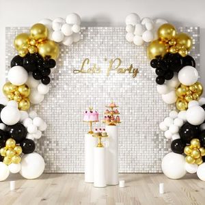 COKAOBE Mirror White Shimmer Wall Backdrop, 48PCS Square Sequin Shimmer Backdrop Panel, Photo Backdrops for Birthday, Anniversary, Wedding, Graduation & Bachelorette Party Decoration