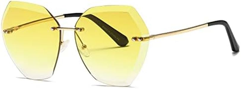 AEVOGUE Sunglasses For Women Oversized Rimless Diamond Cutting Lens Sun Glasses AE0534 (Gold&Yellow)