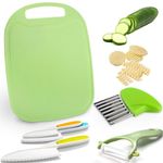 6 Pcs Plastic Kitchen Knife Set, Toddler Chopping Set, Kids Knife Set for Chopping, Kids Knife Set with Paring Knife,Potato Slicer,Cutting Board, Toddler Knife Set for Chopping Lettuce Salads-Green