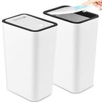 Anzoymx Bathroom Trash Cans with Lids 2 Pack Kitchen Garbage Can 4 Gallons with Pop Up Lid,Small Narrow Waste Basket Dog Proof for Bathroom Kitchen Bedroom Living Room and Office(15L,White) PW150