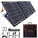 POWOXI 60W Portable Solar Panel for Power Station, IP65 Waterproof Foldable 5V-20V DC Output, with Adjustable Kickstand, Solar Charger with USB Outputs for Phone Outdoor Camping RV