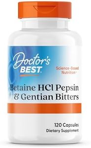 DOCTOR'S BEST Betain HCI mit Pepsin und Bitter-Enzian, 650 mg, 120 Weichkapseln, Hochdosiert, Laborgeprüft, Sojafrei, Glutenfrei, Ohne Gentechnik, 113 g