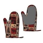 Lodge Bear Deer Fish Print Silicone Oven Mitts,Oven Mitts Set of 2,Heat Resistant Non-Slip Gloves for Kitchen Women Men Cooking Baking