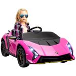 AIYAPLAY 12V Lamborghini Autentica Licensed Kids Electric Car with Butterfly Doors, Ride on Car with Remote Control, 4 Suspension Wheels, Soft Start, LED Lights, Music, Horn, Pink