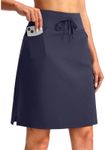 SANTINY Women's 20'' Knee Length Skorts Skirts 6 Pockets High Waisted Drawstring Long Athletic Tennis Golf Skirt Women, Navy, X-Large