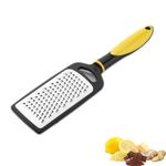 SIGNAMIO® Hand Kadukas Cheese Grater for Kitchen Stainless Steel Carrot Greater Ginger Slicer, Vegetable, Fruit Grinder - with Steel Protective Cover, Dishwasher Safe -27" cm Flat (Yellow - 1 Pcs)