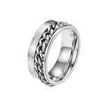 Epinki Fidget Rings for Anxiety for Men, Numeral Ring, 8MM Stainless Steel Silver Chain Roman Numeral Spinner Ring Size N 1/2