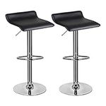 Hadwin Pair of Black Bar Stools,Breakfast Bar Stool with Chrome Footrest and Base Swivel Gas Lift Elegant Leather Simple Bar Stool for Kitchen/Breakfast Bar/Counter/Home Furniture