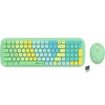 Wireless Keyboards and Mouse Combos, UBOTIE Colorful Gradient Rainbow Colored Retro Typewriter Flexible Keyboard, 2.4GHz Connection and Optical Mouse (Green Rainbow)