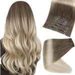 Full Shine Clip in Extensions Ombre Blonde Seamless Hair Extensions Clip ins Ash Brown Ombre Platinum Blonde Human Hair Extensions for Women Thick Ends 18 Inch 8 Pcs 120 Grams