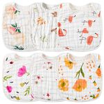 WATINC 6Pcs Organic Cotton Bibs for Baby Girls, Absorbent Soft Muslin Cotton Baby Teeth Drooling Pink Bib, 6 Layers Burp Fabric With Adjustable Snaps for Baby Shower Birthday Gifts,0-12 Months