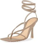 Coutgo Womens Lace Up Heeled Sandals Square Open Toe Stiletto Heels Flip Flops Ankle Strap Pumps