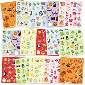 Holiday Stickers Assortment Seasonal Sticker Sheets for Kids Crafts Birthday Party Decorations Supplies 16 Sheets 400Pcs