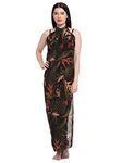 EROTISSCH Women Poly Georgette Floral One Piece Cover-Up Sarong for Swimwear (Black & Green_Free Size)