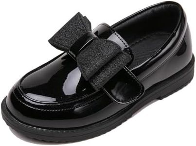DADAWEN Girl's Loafers Slip On Bowknot Oxford Shoes Flats Round Toe Wedding Church School Uniform Dress Shoes (Toddler/Little Kid/Big Kid) Black US Size 4 M Big Kid
