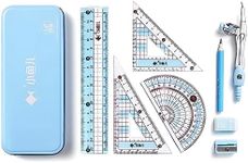 waremew 8 Pcs Compass/Math Set for Students with Shatterproof Storage Box, Geometry Set for School, includes Ruler, Protractor, Compass, Pencil,Pencil sharpener and Eraser,etc. Perfect Gift