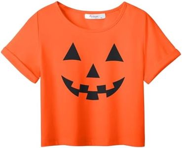 Arshiner Girl Pumpkin Face Spooky Halloween T-Shirt Short Sleeve Crop Top Graphic T Shirt Tee