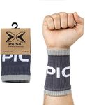 PICSIL Cotton Wrist Sweatbands, Absorbent and Stretchable Wrist Bands for Working Out, Wrist Sweat Bands for Fitness and Tennis, Anti Chafing Wristbands for Men and Women, 1 Pair (Grey)