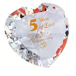 5th Wooden Anniversary Romantic Gifts for Couple Women Her 5, Years Anniversary Presents for Wife Girlfriend, Crystal Diamond Heart Marriage Keepsake Ornaments, Wedding Anniversary Presents for Her