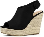 Allegra K Women's Slingback Platform Wedges Heel Black Espadrille Wedge Sandals 5.5 M US