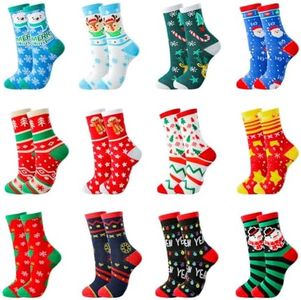 MGparty 12 Pairs Christmas Socks Women, Holiday Socks Funny Xmas Socks, Novelty Colorful Holiday Crew Stockings for Family Xmas Socks Gifts US Size 7-13