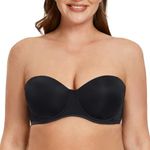 MELENECA Women's Underwire Strapless Bras for Bigger Bust Back Smoothing Plus Size Black 38DD