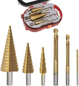 6Pcs HSS Titanium Coated Drill Bit Set with Case, 3 Step Drill Bits + 3 Serrated Drill Bits for Metalworking, Woodworking, Hole Drilling, Multiple Hole Stepped Up Bits for DIY Lovers