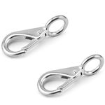 MroMax 2Pcs Fixed Eye Hook 304 Stainless Steel 2# Carabiner Lock Boat Clip Hook for Outdoor Sports Hanging Key Silver Tone