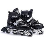 SHOPOBOX Inline Skates with PU Flashing Wheel | Aluminum Body | in-Line Skates | LED Flash Light with Adjustable Length | Kids Skating Shoes (Black)