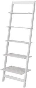 Hallops 5 Tier Ivory Ladder Shelf - Leaning Wooden Bookshelf for Office, Bathroom, and Home Décor - Tall Standing Wall Bookcase - Display Books, Décor, and More with Style - 11.5''D x16.25''W x50''H